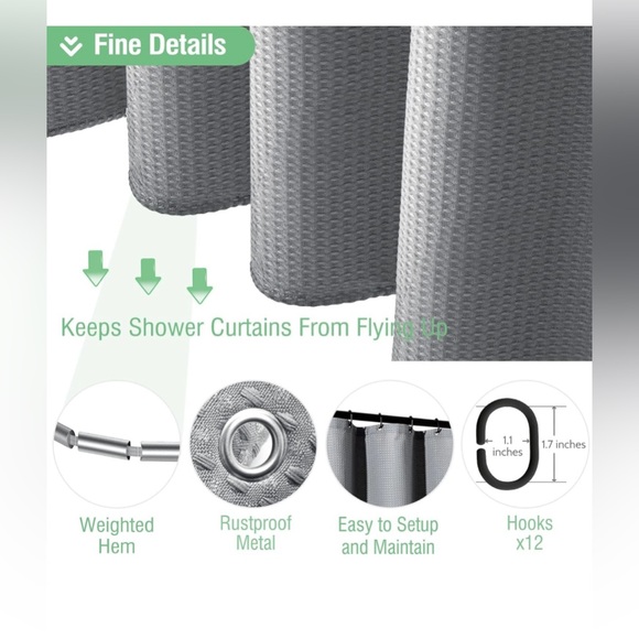 Dynamene Grey Fabric Shower Curtain - Picture 2 of 5